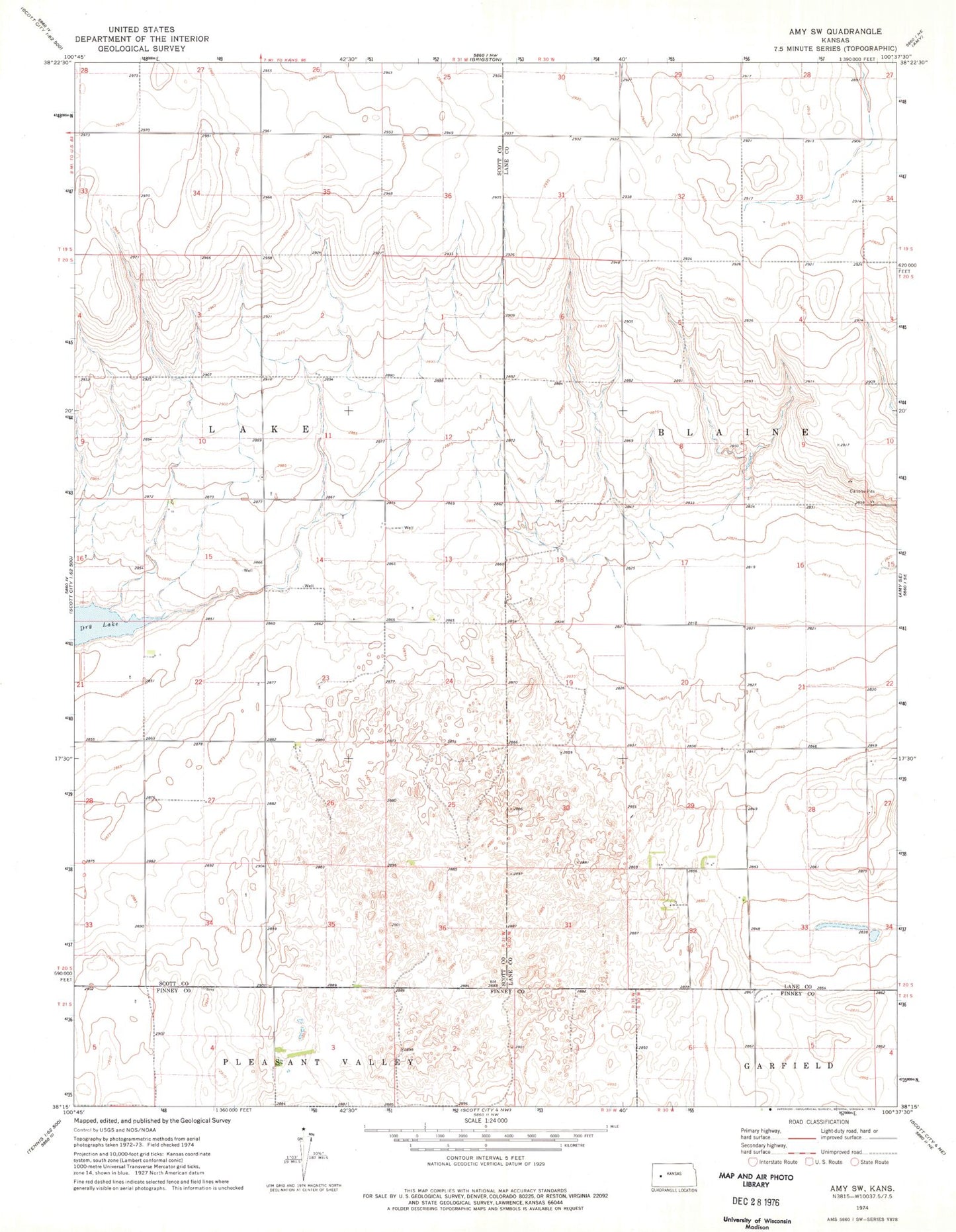 Classic USGS Amy SW Kansas 7.5'x7.5' Topo Map Image