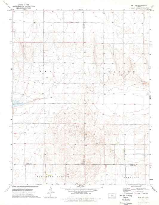 Classic USGS Amy SW Kansas 7.5'x7.5' Topo Map Image