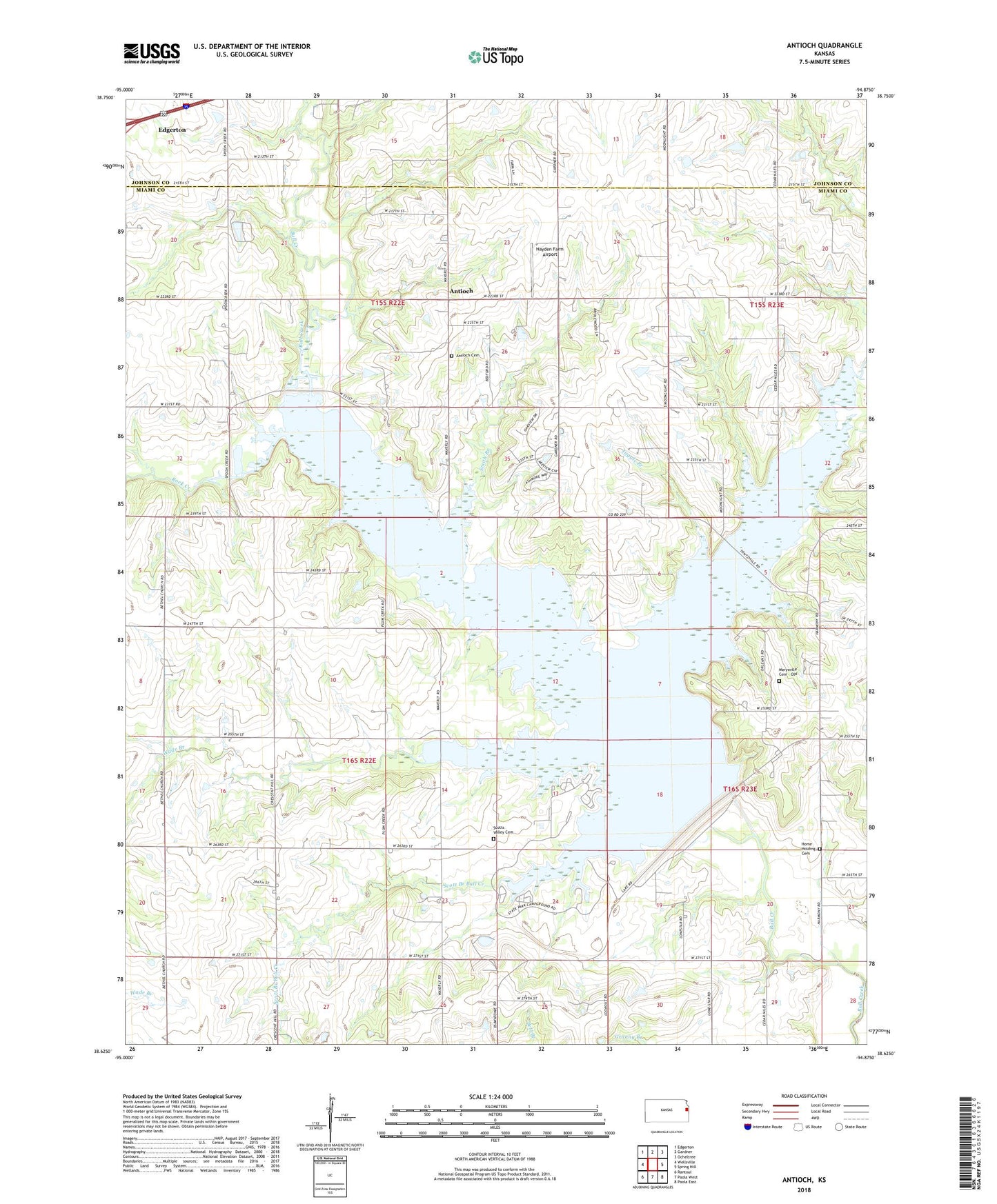 Antioch Kansas US Topo Map Image