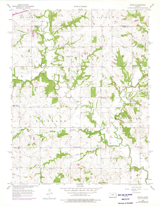Classic USGS Antioch Kansas 7.5'x7.5' Topo Map Image