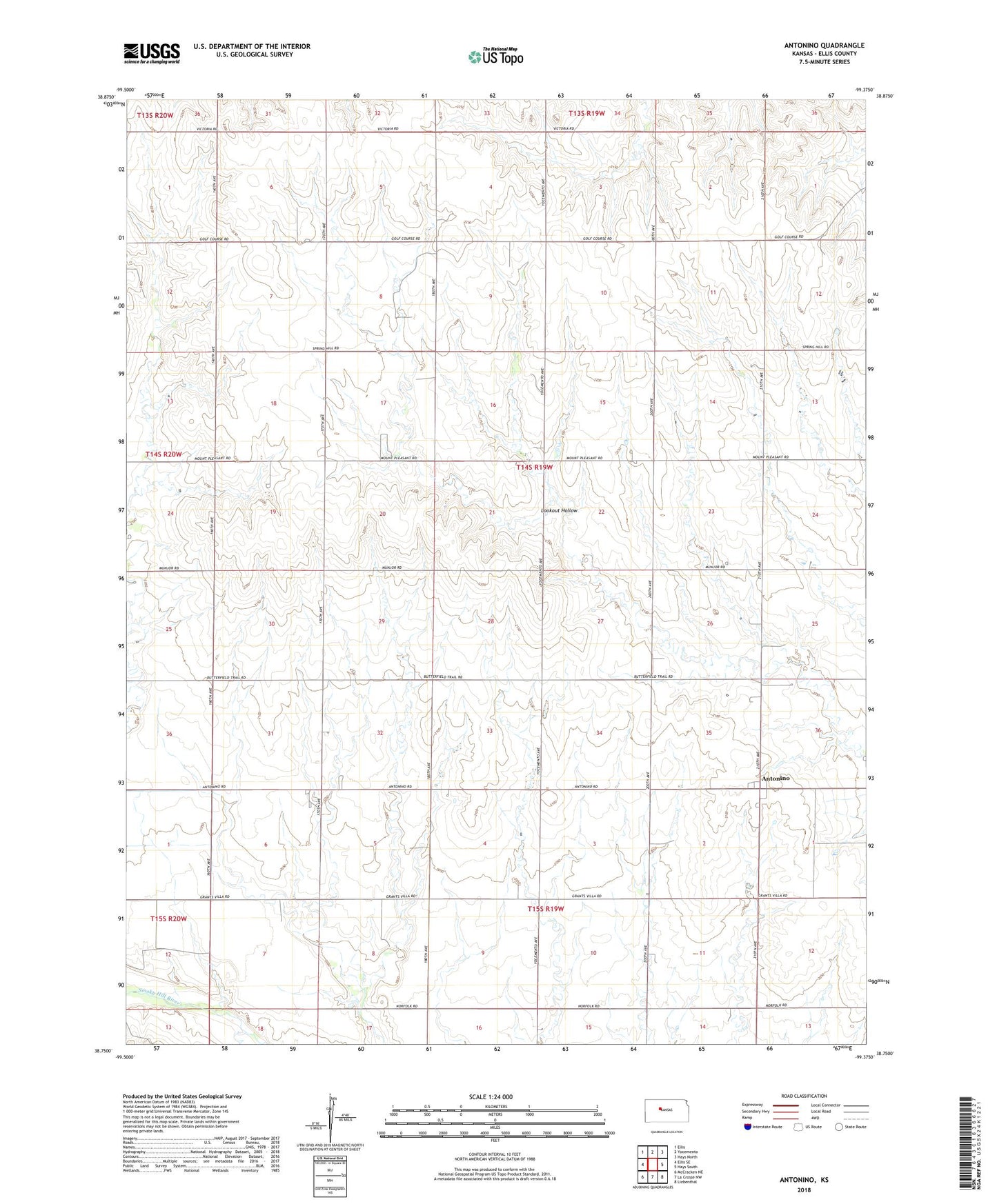 Antonino Kansas US Topo Map Image