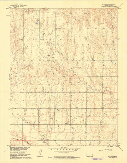 Classic USGS Antonino Kansas 7.5'x7.5' Topo Map Image