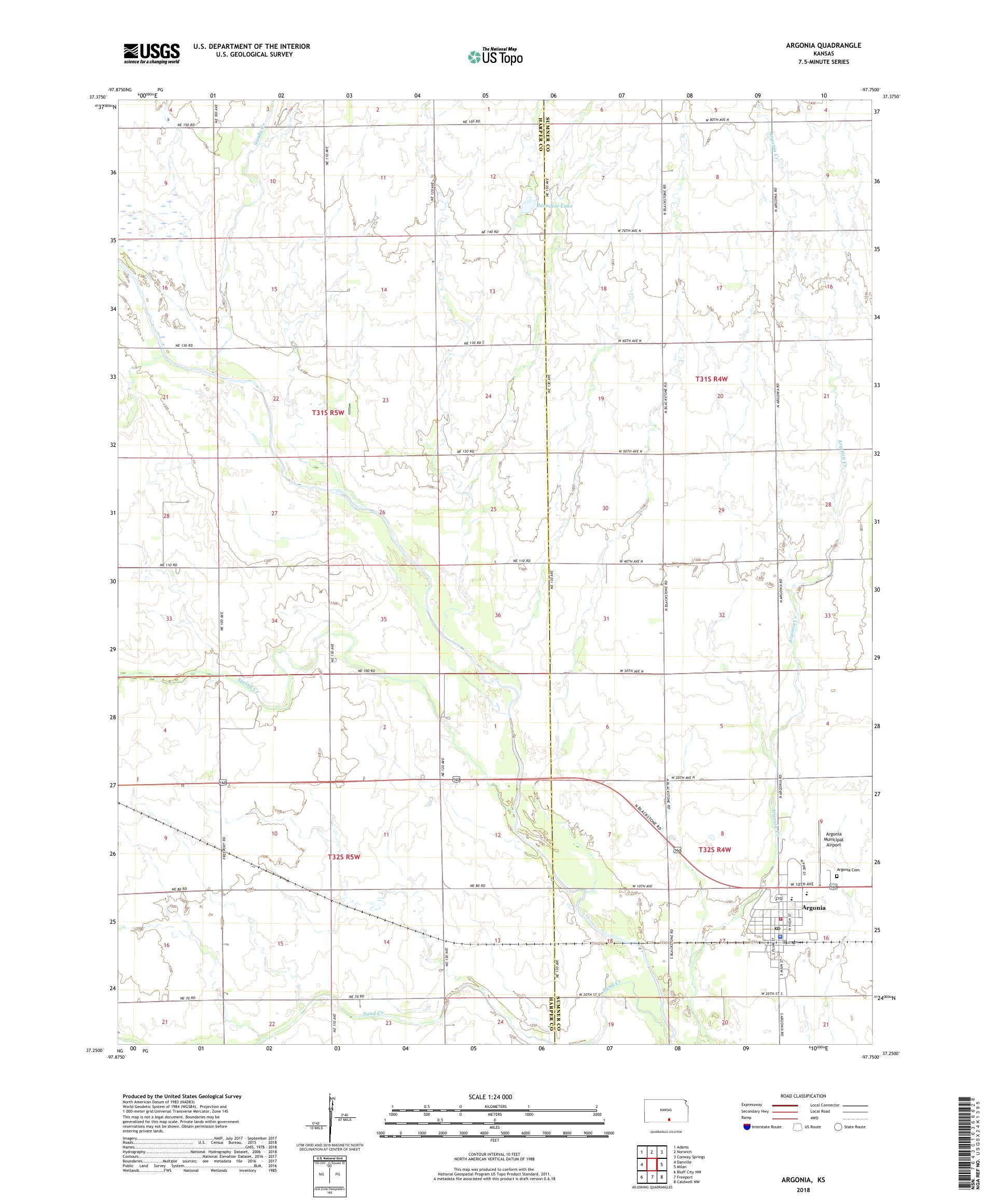 Argonia Kansas US Topo Map – MyTopo Map Store