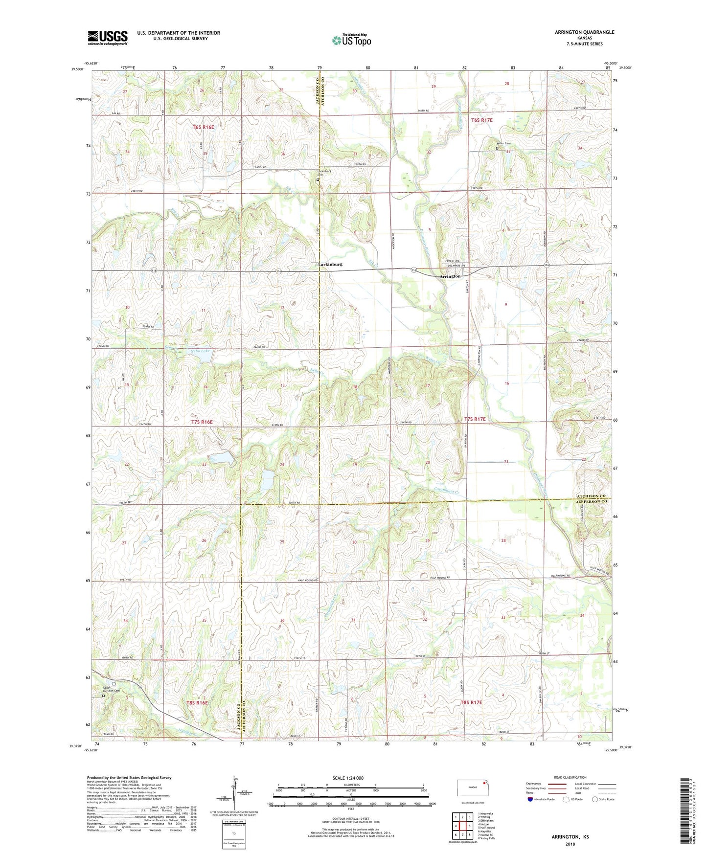 Arrington Kansas US Topo Map Image