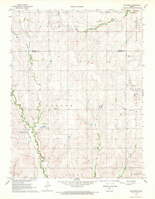 Classic USGS Ash Grove Kansas 7.5'x7.5' Topo Map Image