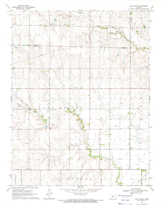 Classic USGS Ash Valley Kansas 7.5'x7.5' Topo Map Image