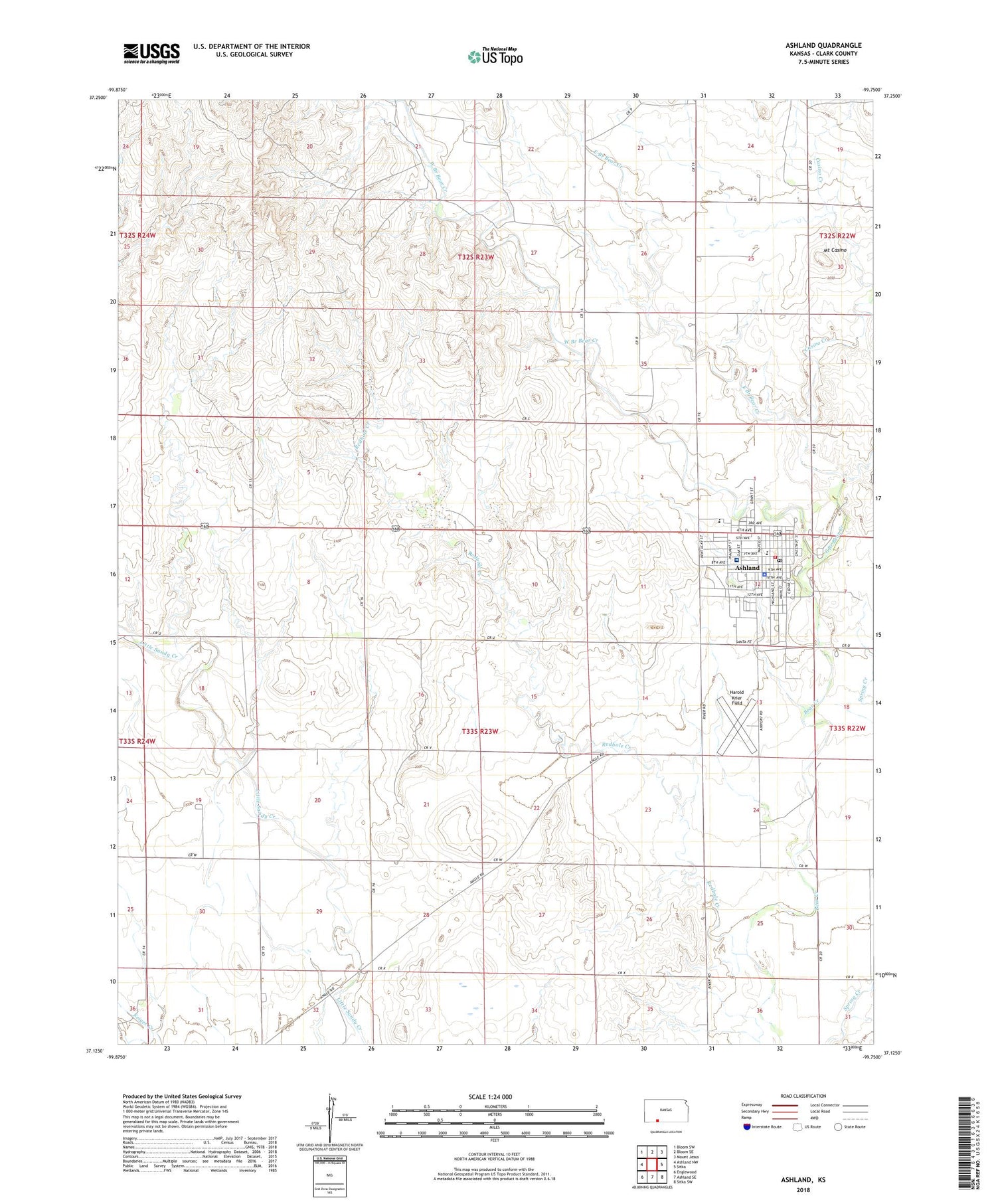 Ashland Kansas US Topo Map Image