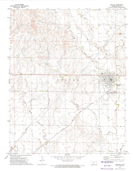 Classic USGS Ashland Kansas 7.5'x7.5' Topo Map Image