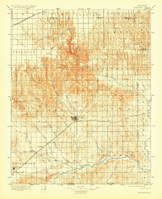 Historic 1896 Ashland Kansas 30'x30' Topo Map Image