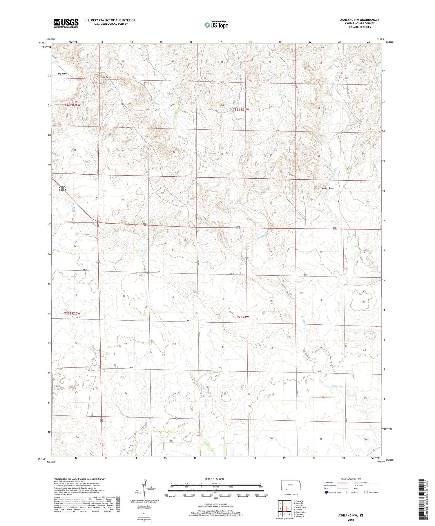 Ashland NW Kansas US Topo Map Image