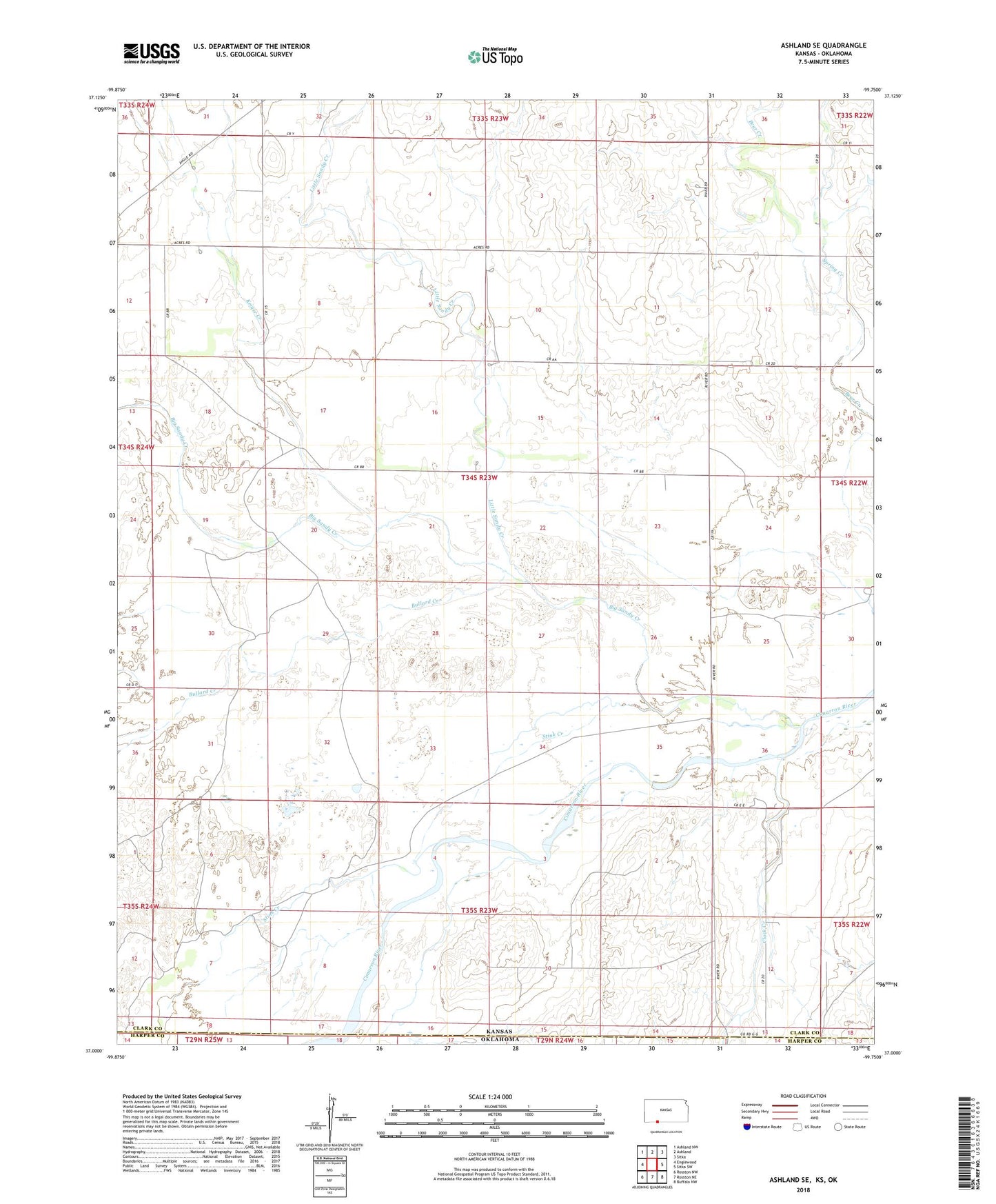 Ashland SE Kansas US Topo Map Image
