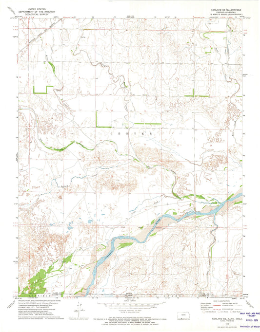 Classic USGS Ashland SE Kansas 7.5'x7.5' Topo Map Image