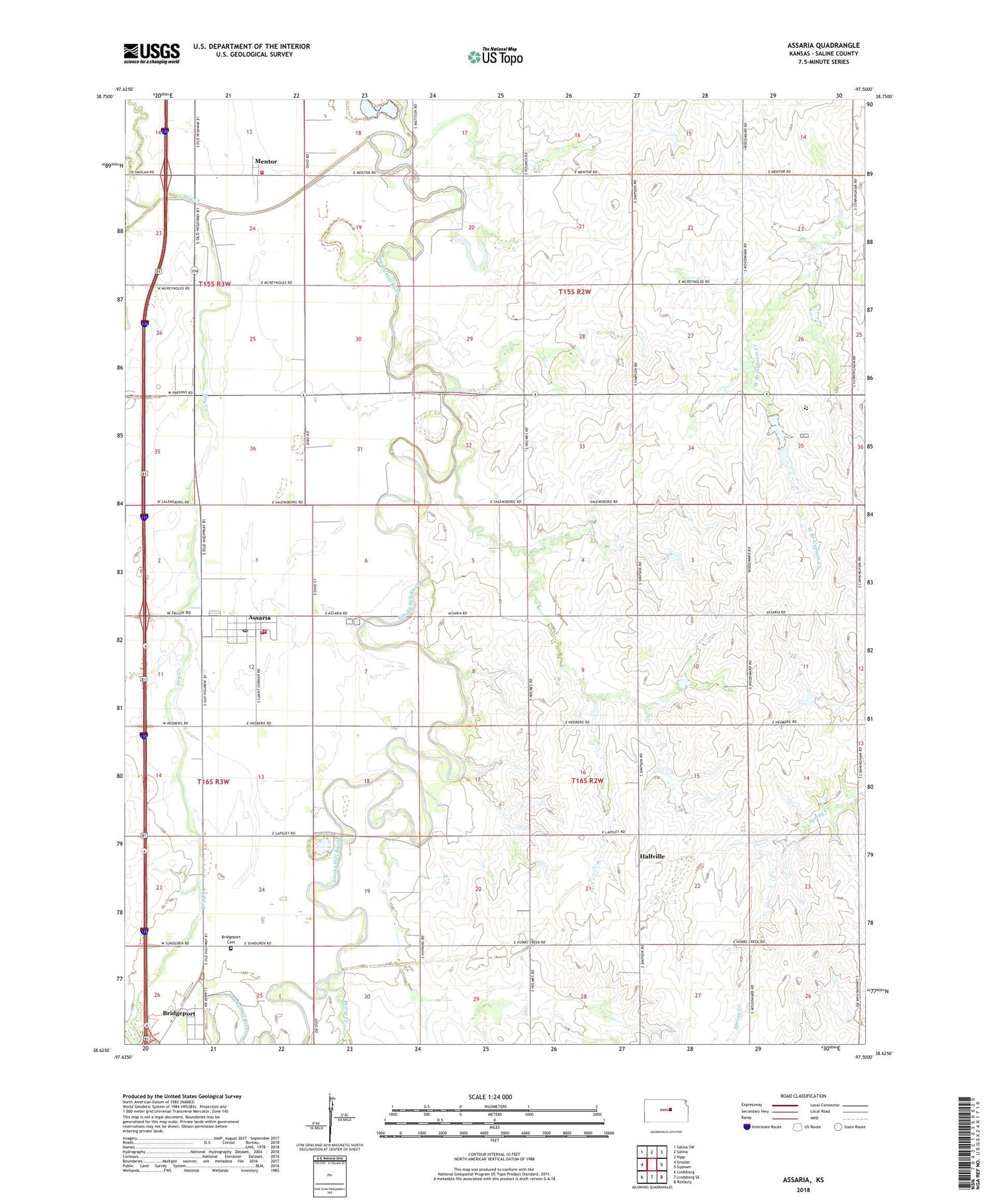 Assaria Kansas US Topo Map Image