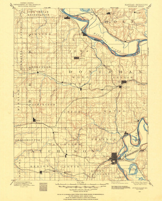 Historic 1885 Atchison Kansas 30'x30' Topo Map Image