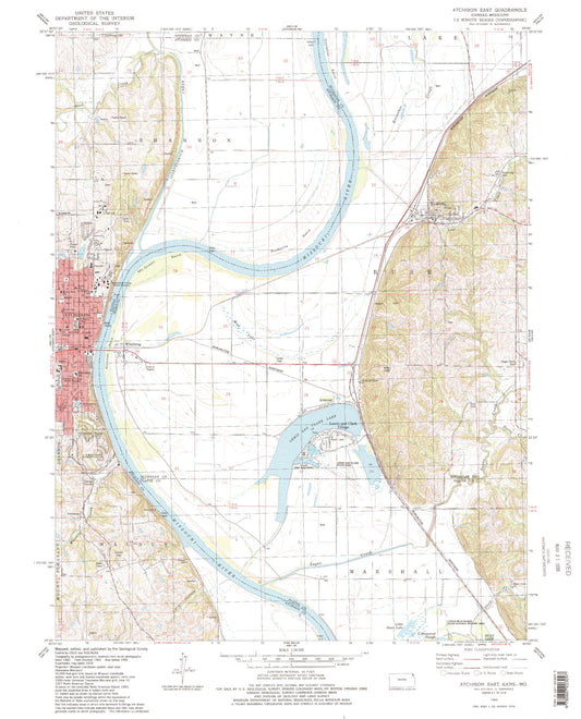 Classic USGS Atchison East Kansas 7.5'x7.5' Topo Map Image