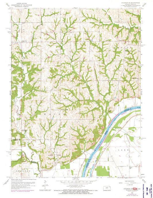 Classic USGS Atchison NE Kansas 7.5'x7.5' Topo Map Image