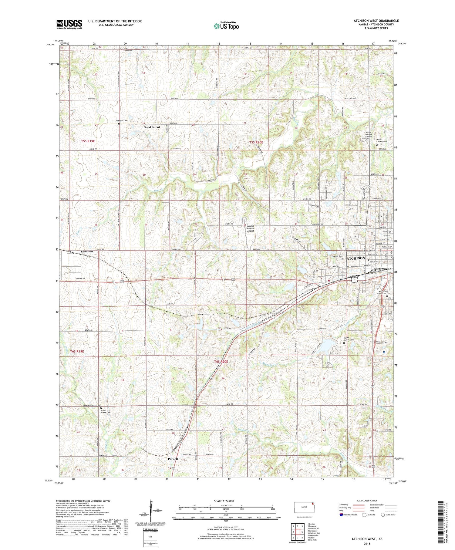 Atchison West Kansas US Topo Map Image