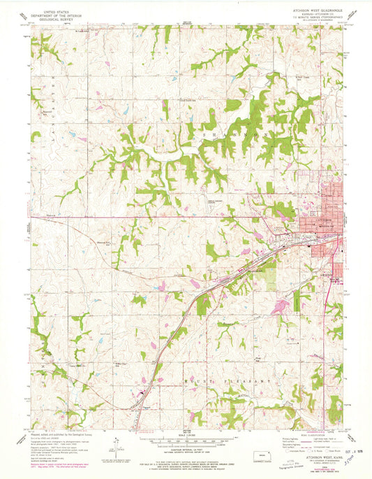Classic USGS Atchison West Kansas 7.5'x7.5' Topo Map Image