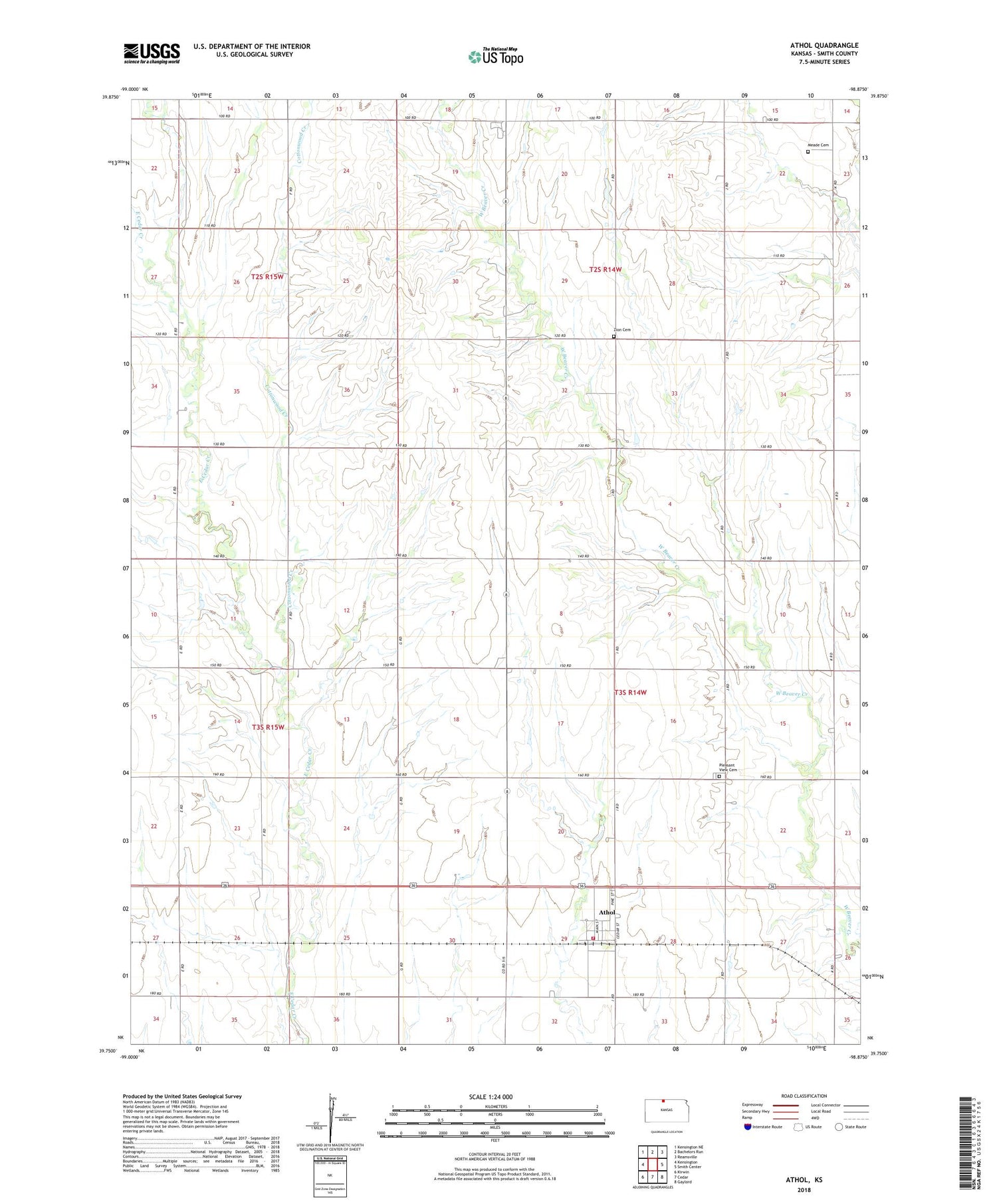 Athol Kansas US Topo Map Image