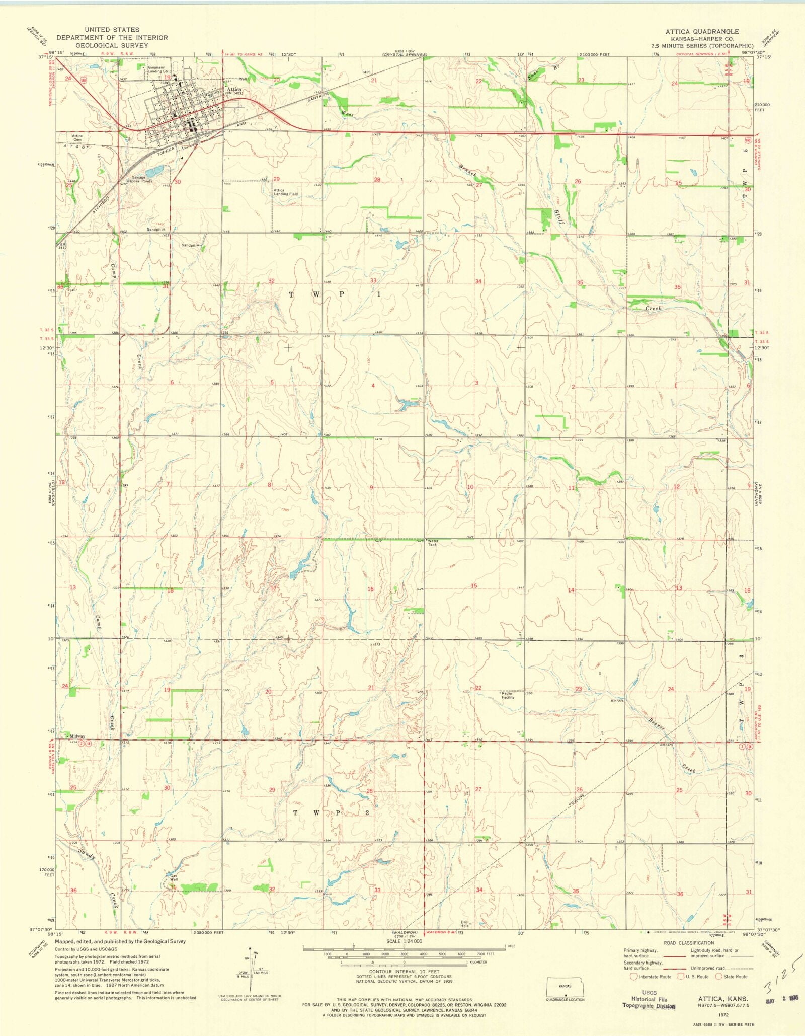 Classic USGS Attica Kansas 7.5'x7.5' Topo Map MyTopo Map Store