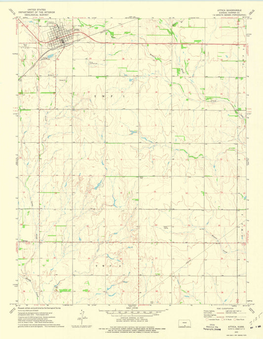 Classic USGS Attica Kansas 7.5'x7.5' Topo Map Image