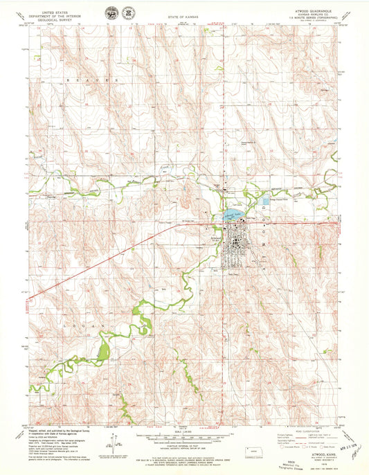 Classic USGS Atwood Kansas 7.5'x7.5' Topo Map Image