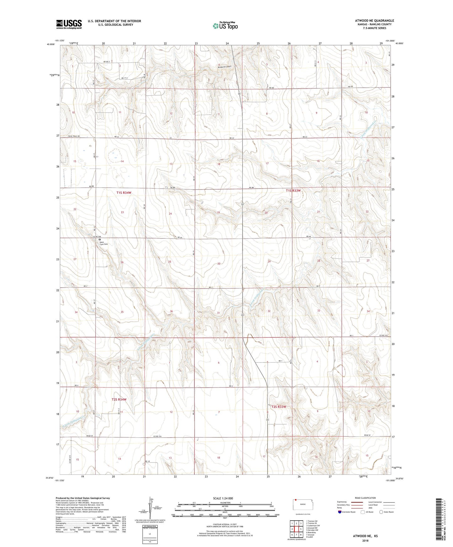 Atwood NE Kansas US Topo Map Image
