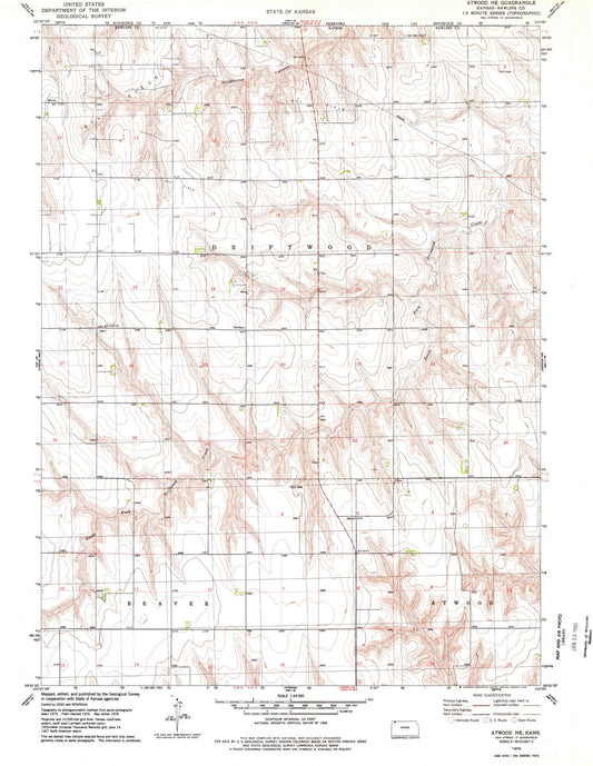Classic USGS Atwood NE Kansas 7.5'x7.5' Topo Map Image