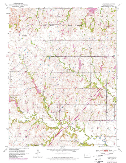 Classic USGS Auburn Kansas 7.5'x7.5' Topo Map Image