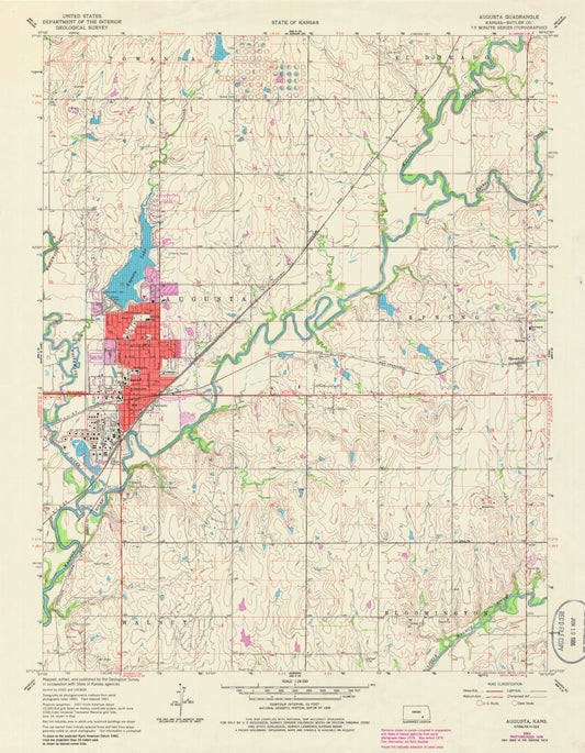 Classic USGS Augusta Kansas 7.5'x7.5' Topo Map Image
