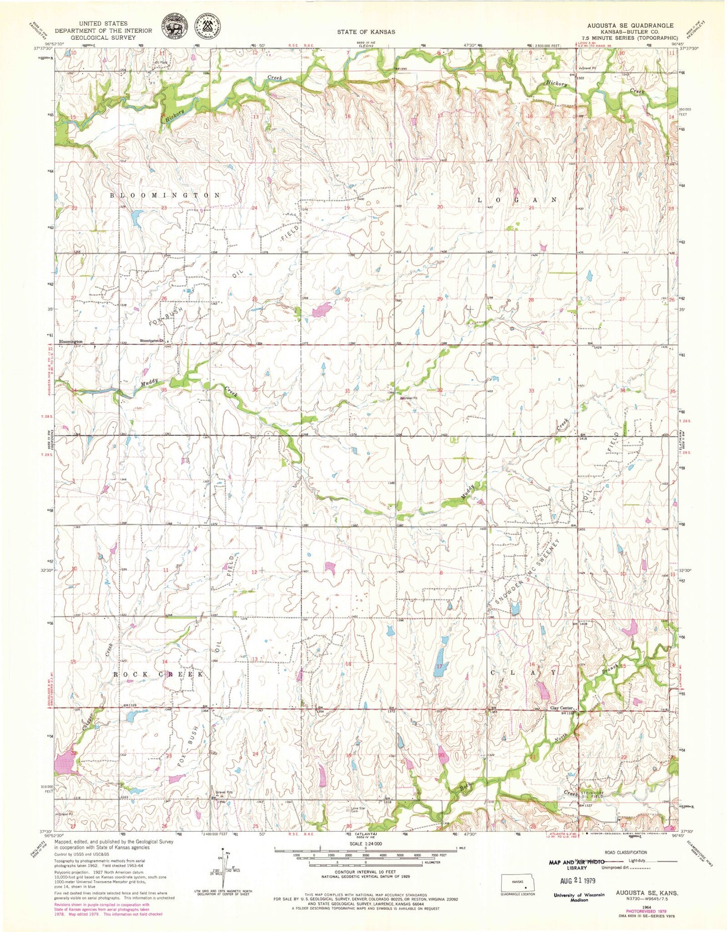 Classic USGS Augusta SE Kansas 7.5'x7.5' Topo Map Image