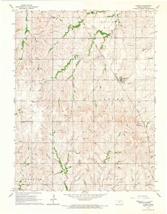 Classic USGS Aurora Kansas 7.5'x7.5' Topo Map Image