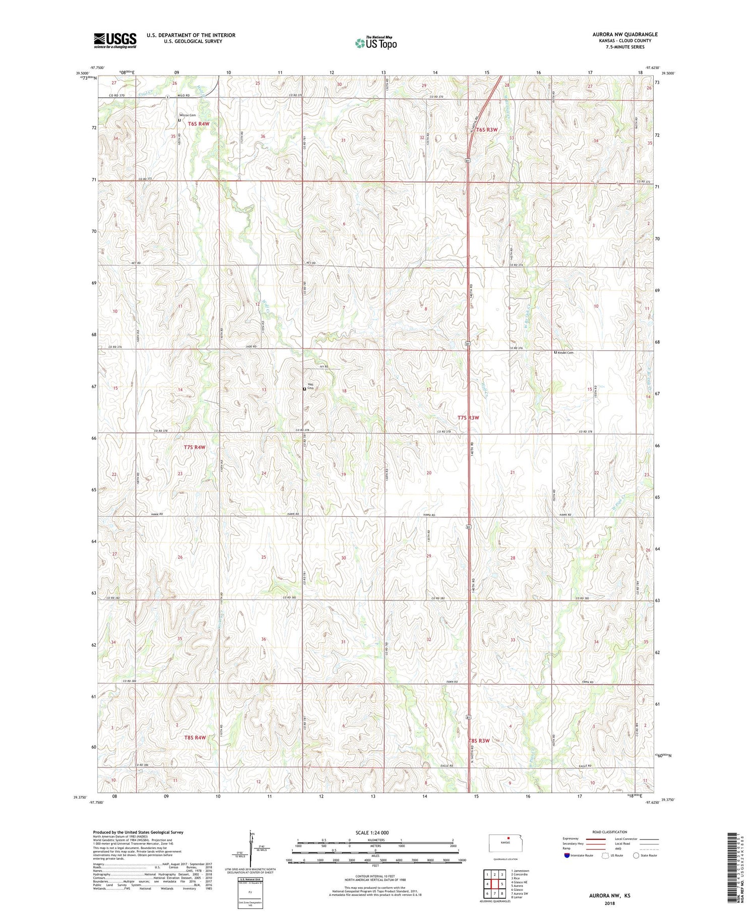 Aurora NW Kansas US Topo Map Image