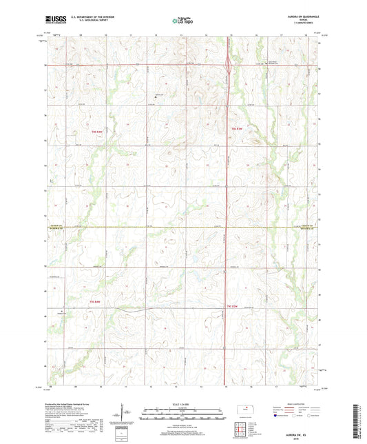 Aurora SW Kansas US Topo Map Image