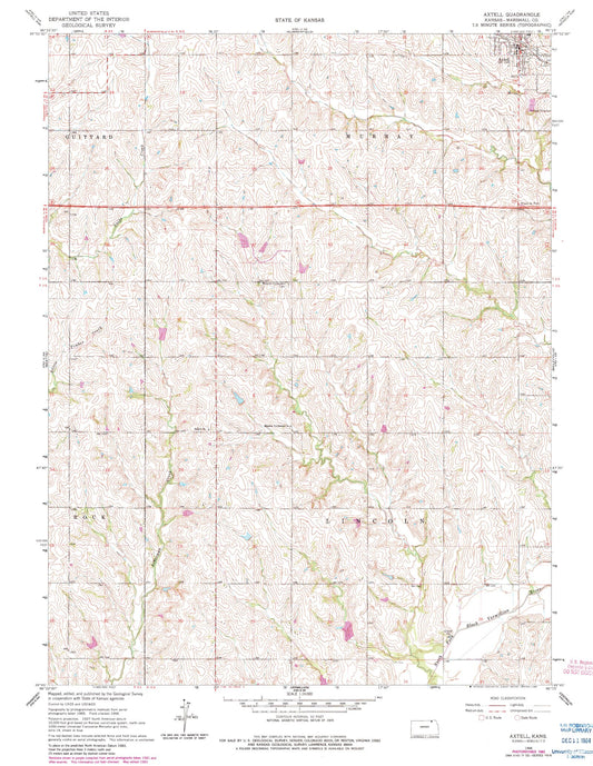 Classic USGS Axtell Kansas 7.5'x7.5' Topo Map Image