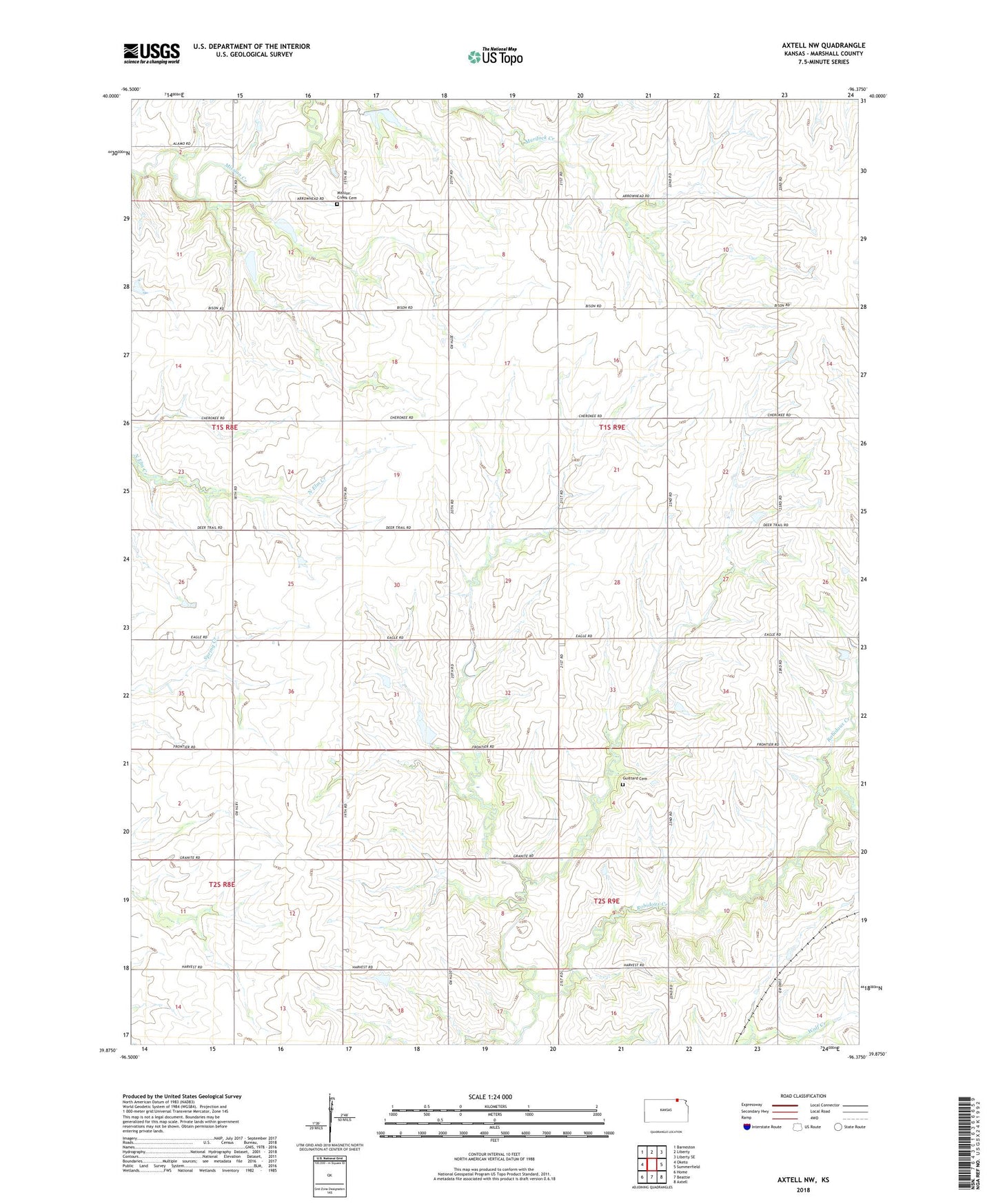Axtell NW Kansas US Topo Map Image