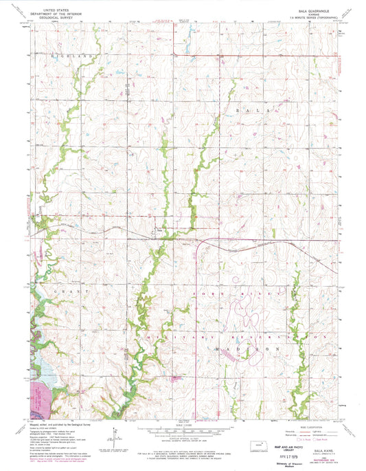Classic USGS Bala Kansas 7.5'x7.5' Topo Map Image