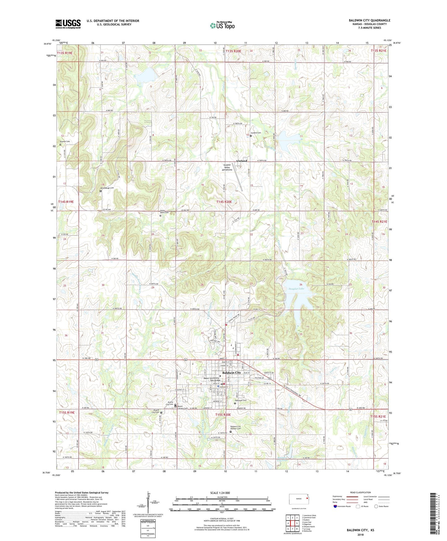 Baldwin City Kansas US Topo Map Image