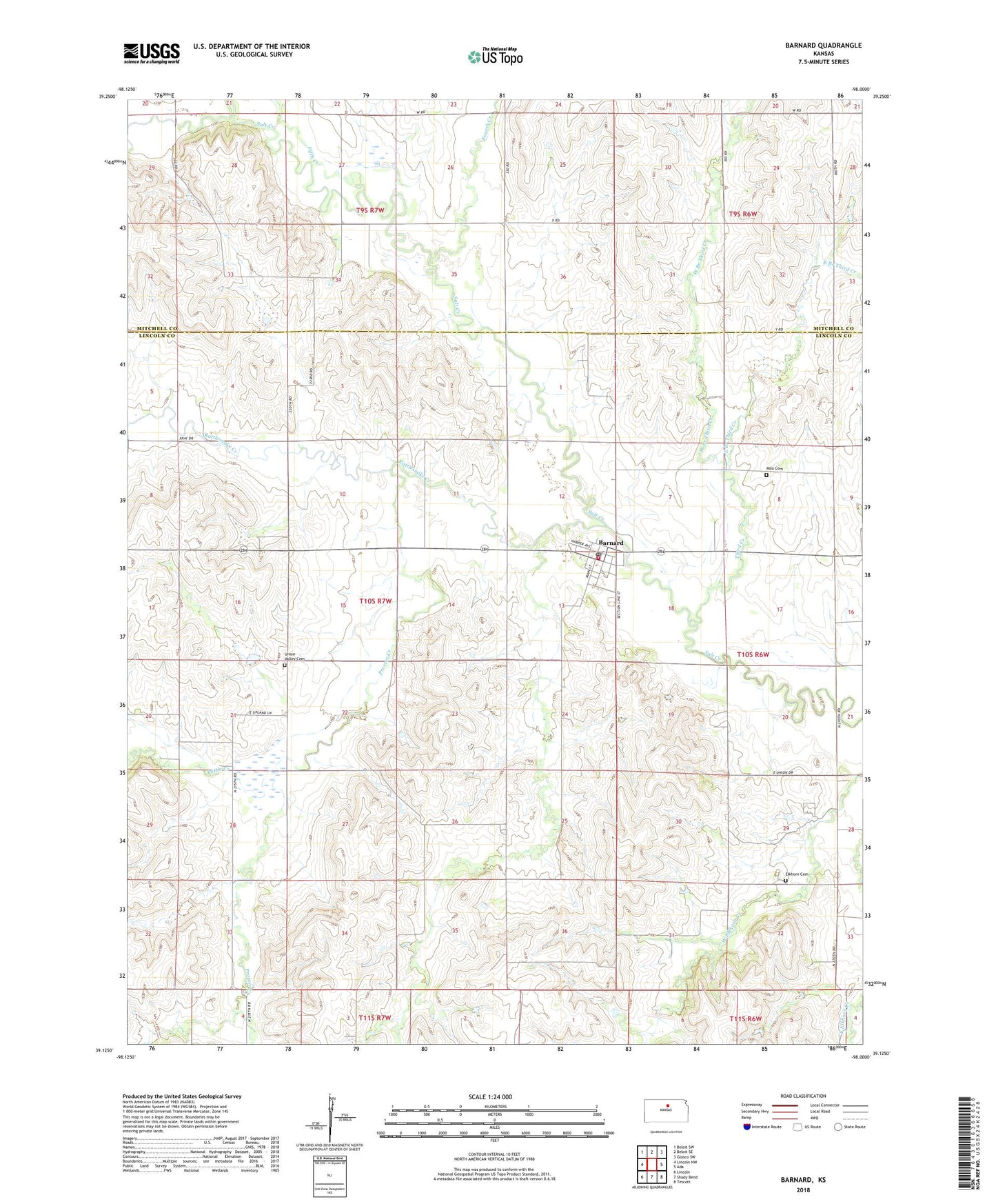Barnard Kansas US Topo Map Image