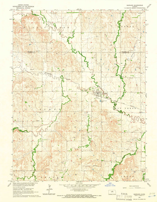 Classic USGS Barnard Kansas 7.5'x7.5' Topo Map Image