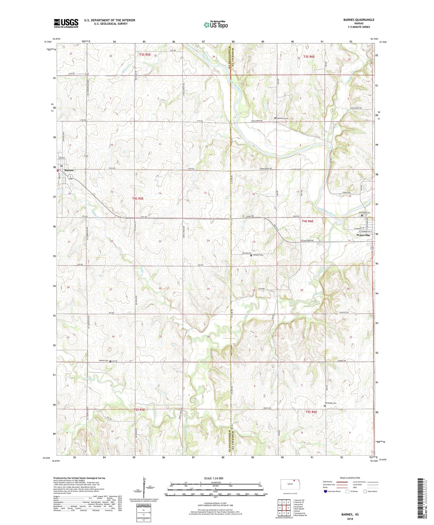 Barnes Kansas US Topo Map Image