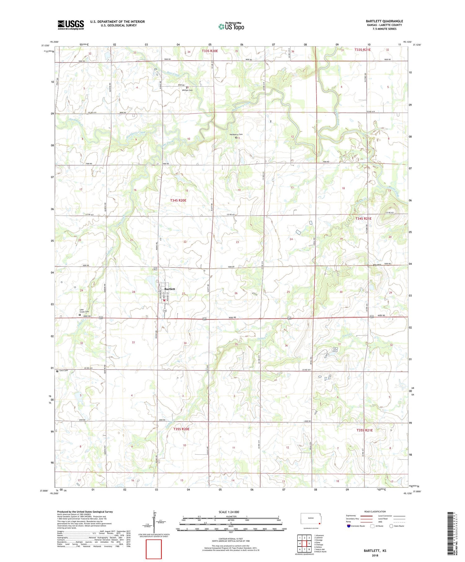 Bartlett Kansas US Topo Map Image