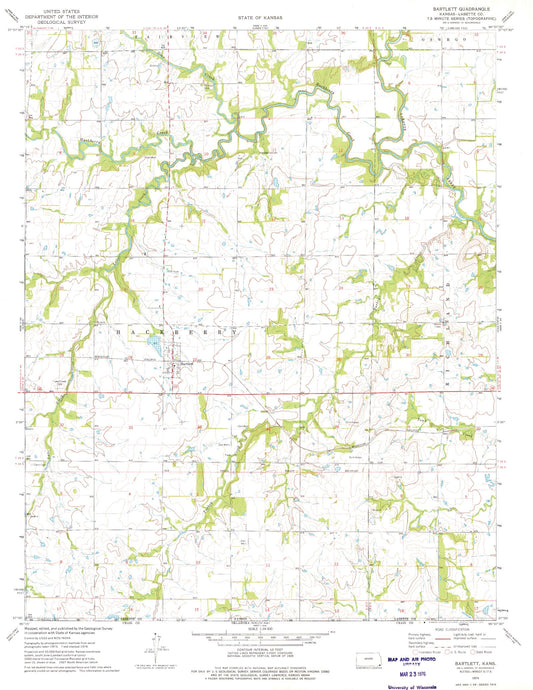 Classic USGS Bartlett Kansas 7.5'x7.5' Topo Map Image