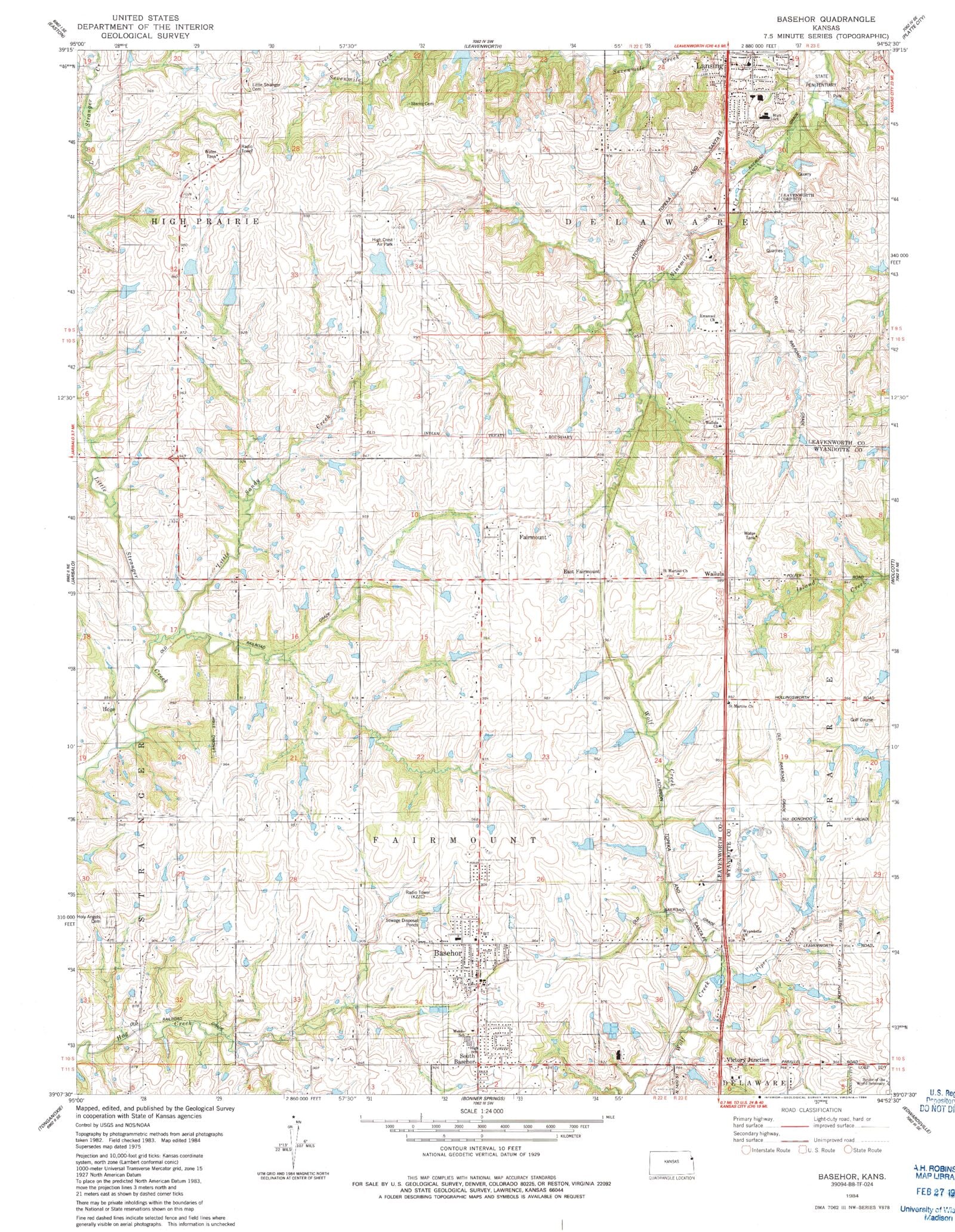 Classic USGS Basehor Kansas 7.5'x7.5' Topo Map MyTopo Map Store