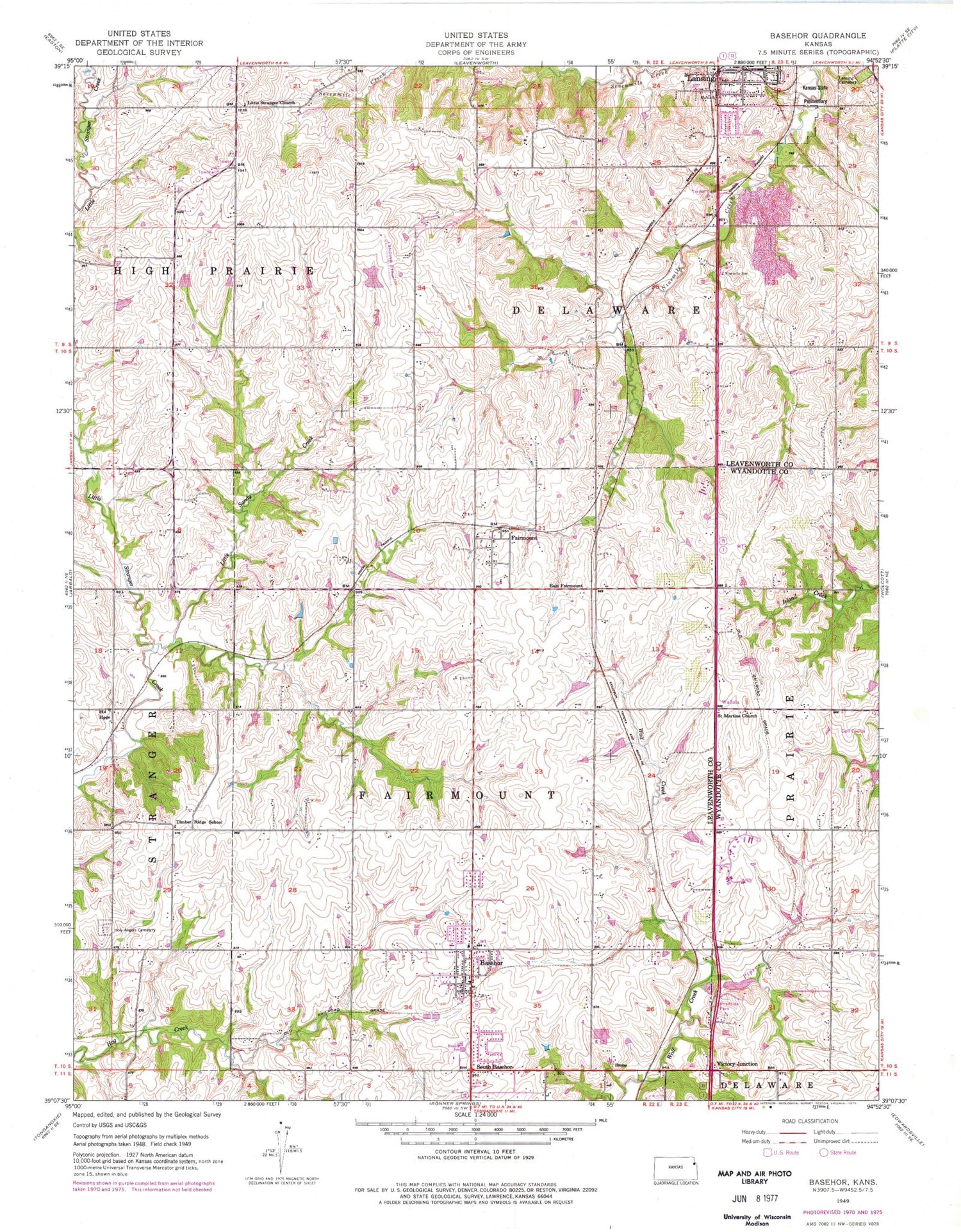 Classic USGS Basehor Kansas 7.5'x7.5' Topo Map Image