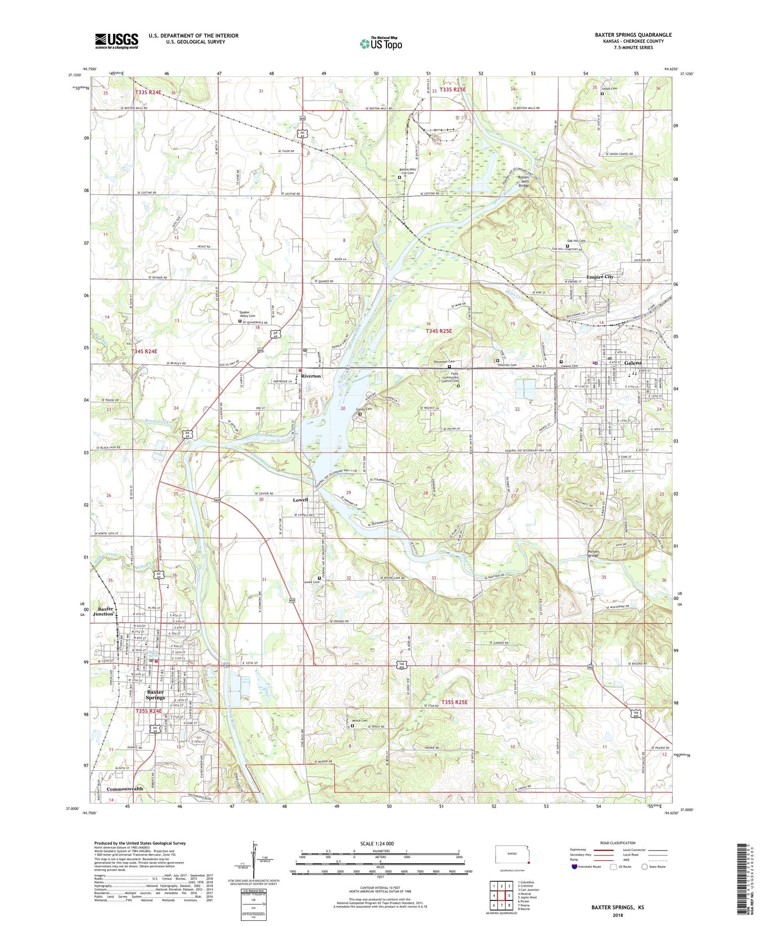Baxter Springs Kansas US Topo Map Image