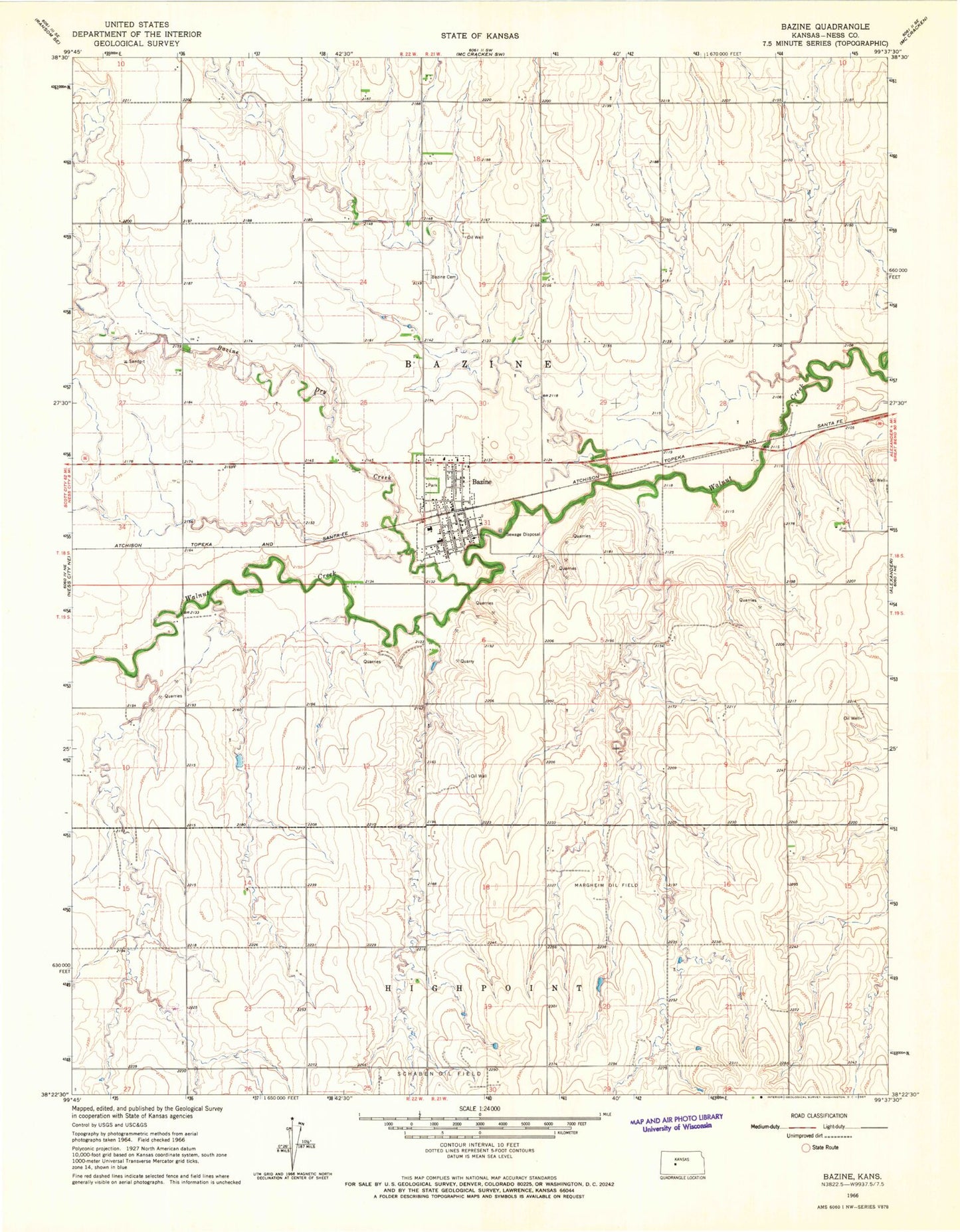 Classic USGS Bazine Kansas 7.5'x7.5' Topo Map Image