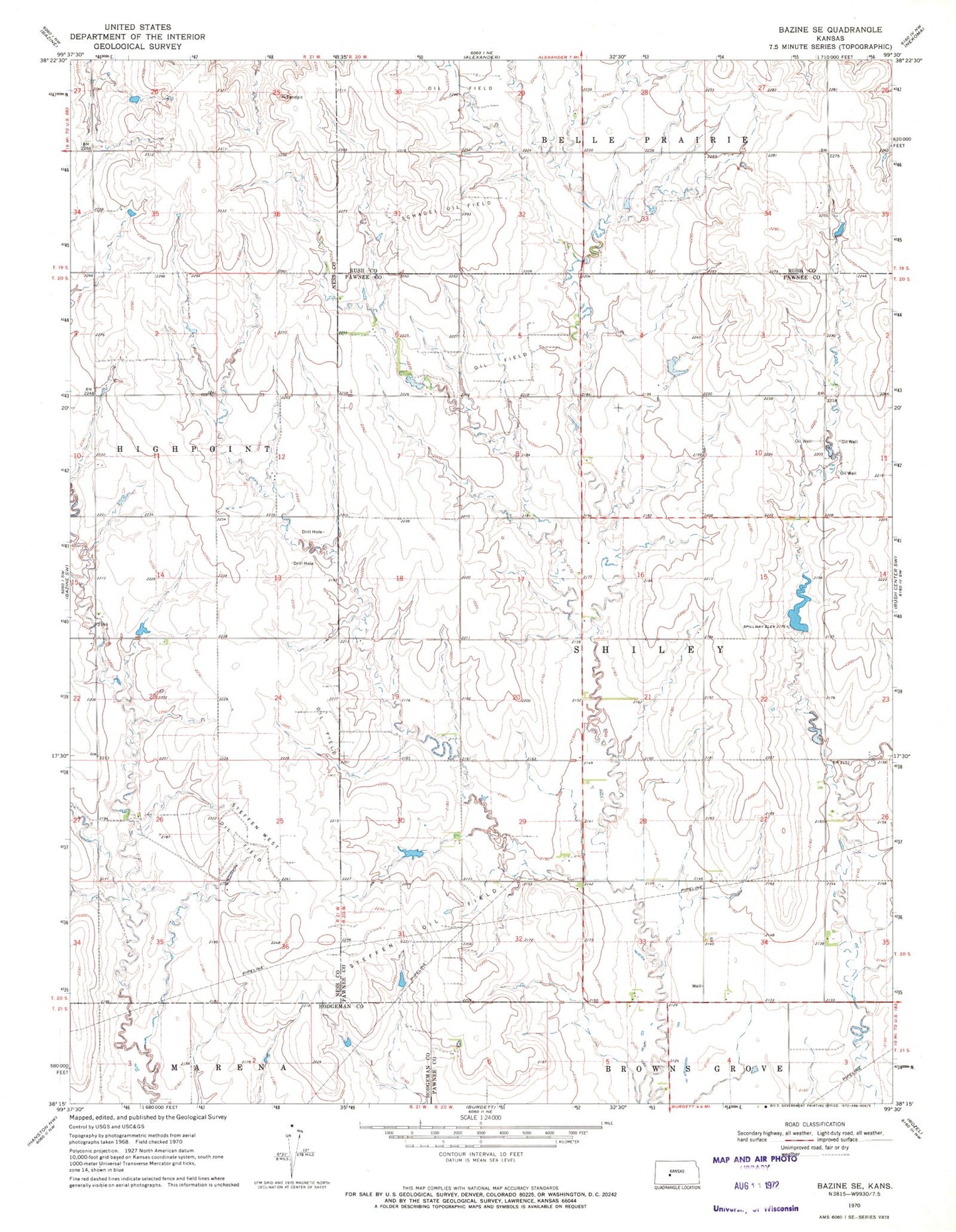 Classic USGS Bazine SE Kansas 7.5'x7.5' Topo Map Image