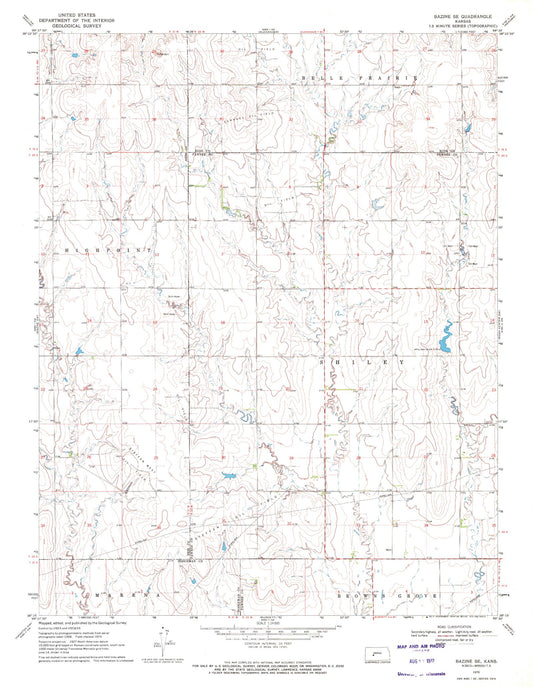 Classic USGS Bazine SE Kansas 7.5'x7.5' Topo Map Image