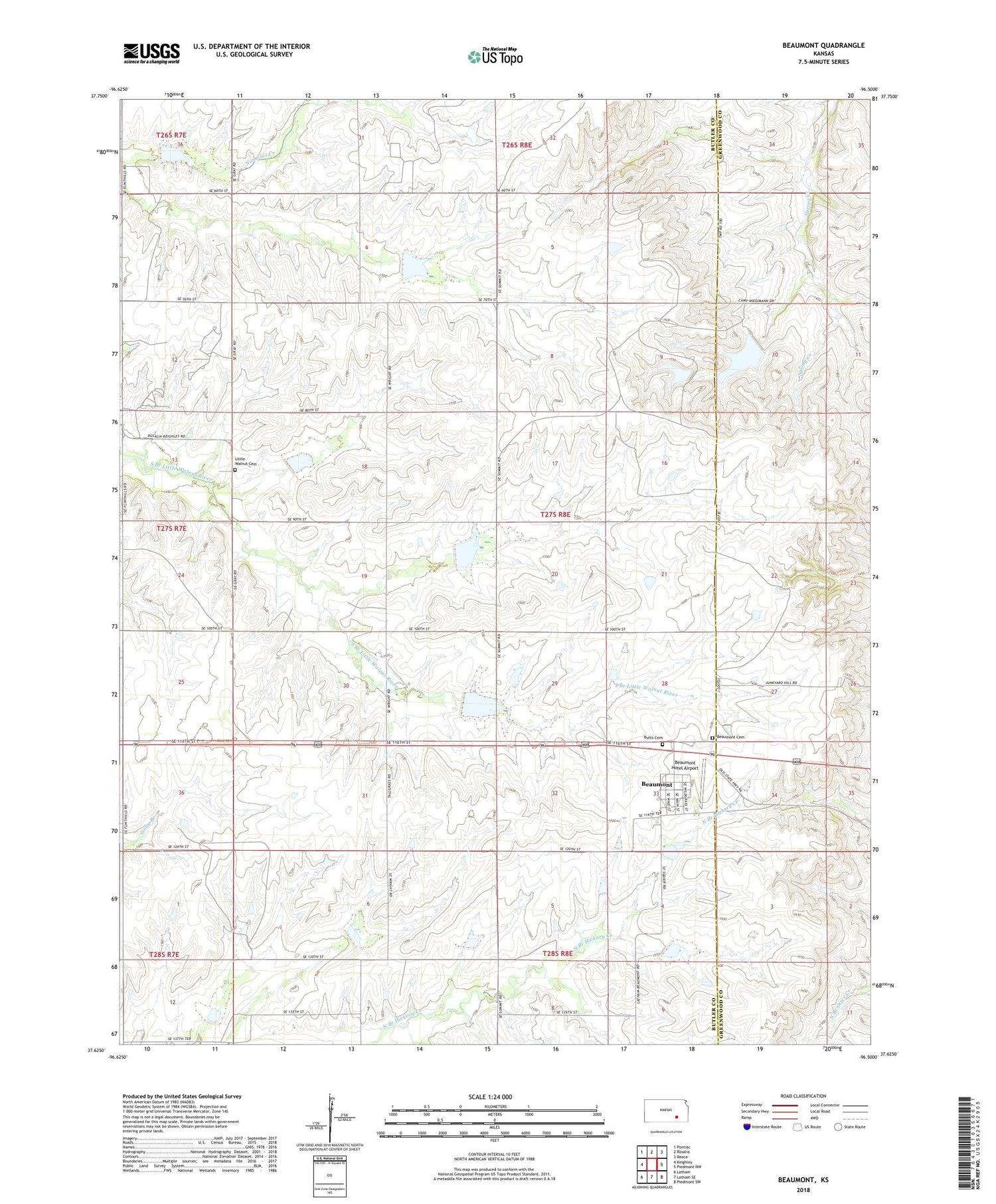 Beaumont Kansas US Topo Map Image